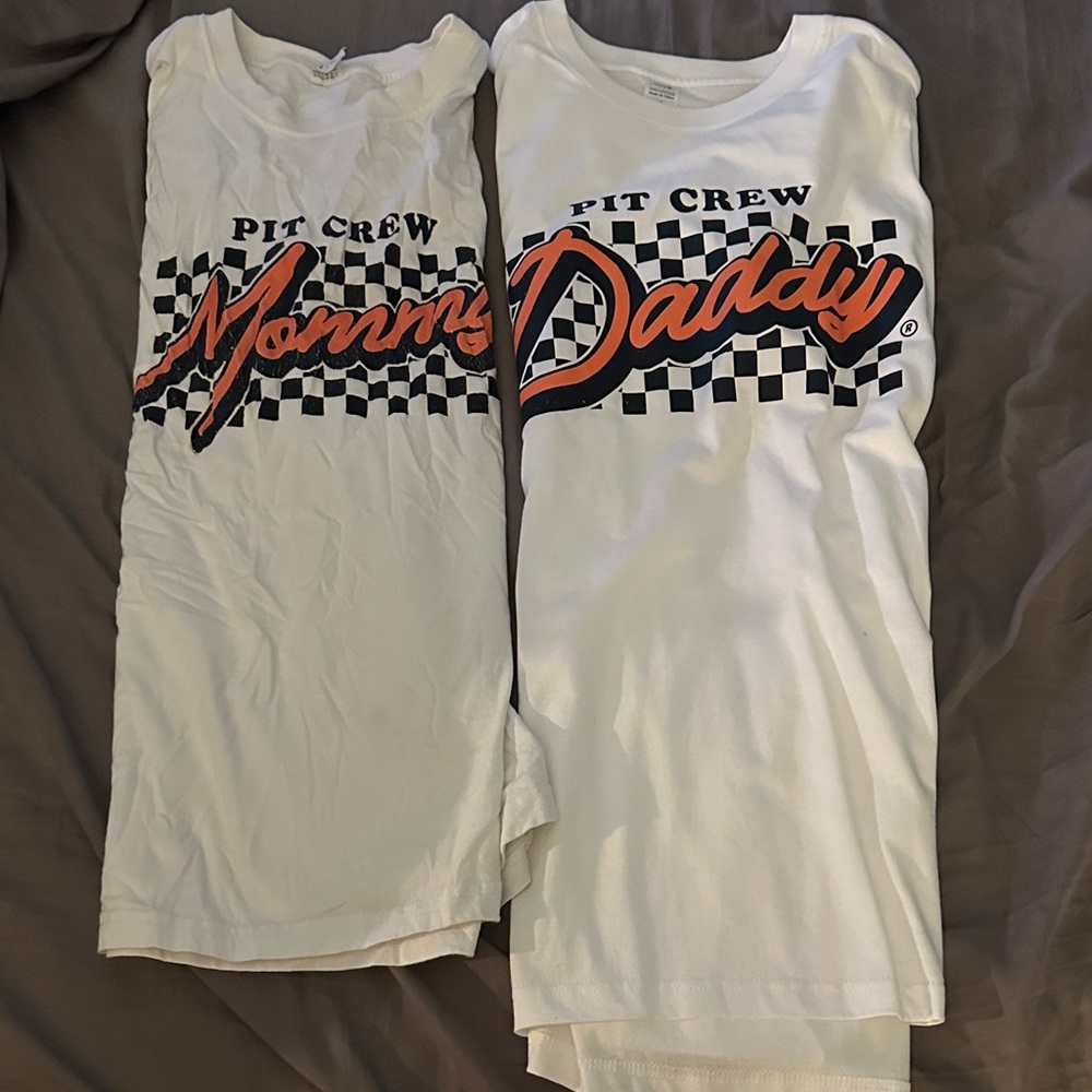 Pit Crew Mommy & Daddy White with Red and Black Graphics Halloween